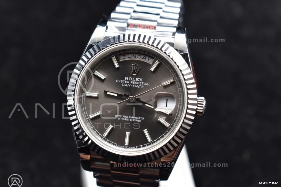 Stretchable Bracelet Dial DayDate V Grey Markers 40 904L Stick Steel On A2836 GMF 704 President Weighted Tungsten 0420